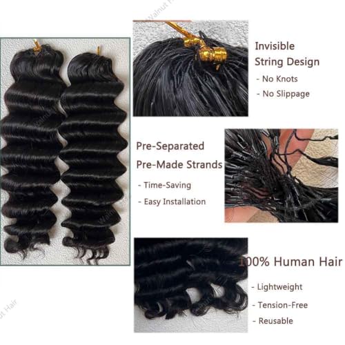 Deep Wave Crochet Human Hair Extensions Brazilian Virgin Feather Human Hair Bundles Pre Separated Braiding Hair Pre Looped for Boho Braids For Black Women Walnut Hair Natural Color 18inch 120g