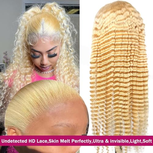 30 Inch 613 13x6 Lace Front Wigs Human Hair Deep Wave Blonde Wig Human Hair 13x6 HD Lace Frontal Wigs for Black Women 180% Density Deep Curly Glueless Wig Pre Plucked with Baby Hair