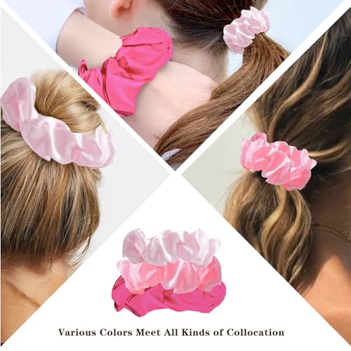 Pink Silk Hair Scrunchies for Women Girls 12Pcs Bulk for Thick Hair No Damage Hair Ties Accessories