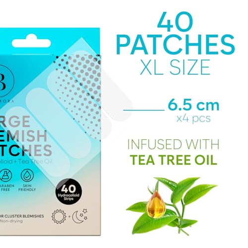 Large Pimple Patches for Face & Body, Large Hydrocolloid Bandages with Tea Tree Oil, Hydrocolloid Patch for Bigger Area Breakouts, Zit Stickers for Face (40 pcs), Parches Para Acne