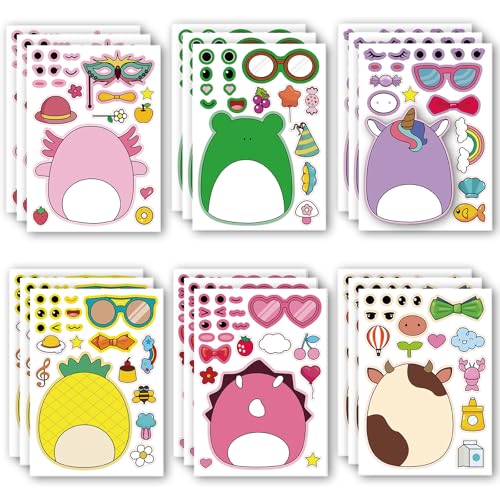 18Pcs Cartoon Make a Face Stickers,Mixed and Matched with 6 Designs Characters Stickers for Birthday Party Decoration,Party Favors.