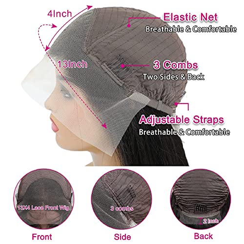 Body Wave Lace Front Wigs Human Hair 13x4 HD Transparent Lace Frontal Wigs Human Hair for Women Brazilian Virgin 200% Density Glueless Wigs Human Hair Pre Plucked with Baby Hair Natural Black 24 Inch