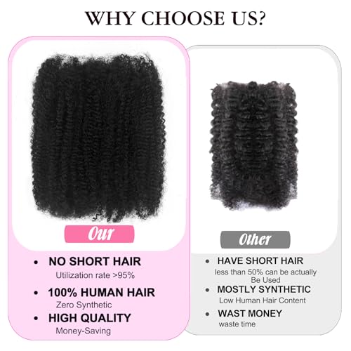 Dilekay Afro Kinkys Bulk Human Hair 16 Inch 2 Bundles 100g 100% Human Hair for Mini Twist Braiding Dreadlocks Extensions Locs Repair Afro Kinky Curly Hair Bulk Natural Black
