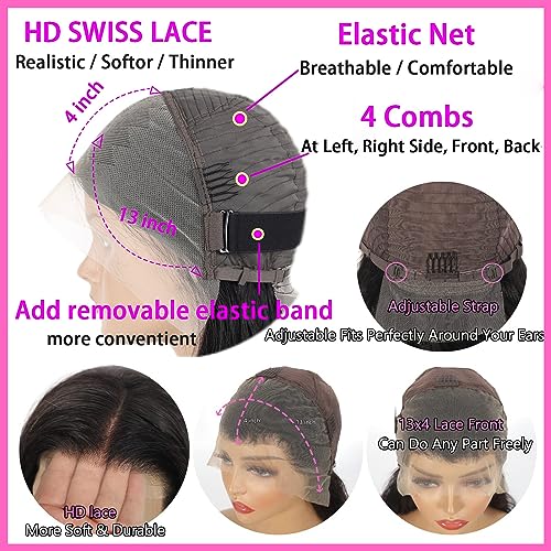14 Inch Bob Wig Human Hair 13x4 HD Transparent Lace Front Wigs Human Hair Pre Plucked with Baby Hair Glueless Wigs Human Hair 180% Density Straight Frontal Lace Wigs for Women Natural Color