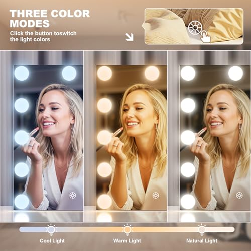 MINISO Vanity Mirror with Lights and Bluetooth Speaker- 10.6" x 13.8" Hollywood Makeup Mirror with 3 Color Lights, Smart Touch Control