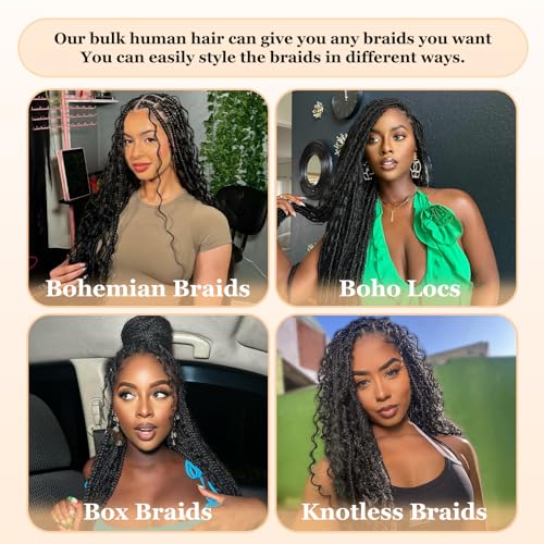Human Braiding Hair for Boho Braids 2 Bundles 110g 26 Inch Deep Wave Bulk Human Boho Hair for Braiding No Weft Bundle 100% Brazilian Virgin Hair Extensions Curly for Boho Knotless Braids