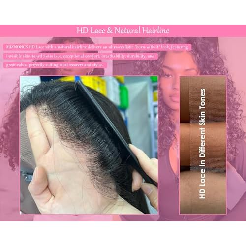 Burmese Curly 13x6 Lace Frontal Wigs Human Hair - Virgin Hair HD Lace Front Pre Plucked, 250% Density 22 Inch Natural Black (100% Free of Synthetic) for Black Women