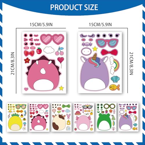18Pcs Cartoon Make a Face Stickers,Mixed and Matched with 6 Designs Characters Stickers for Birthday Party Decoration,Party Favors.