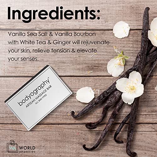 World Amenities Bodyography Blanc-Bulk Artisan Massage Bar|200 Count, 1.8 oz Vanilla White Tea, Mini Travel Size Toiletries 100% Recyclable Individually Boxed Hotel Amenities, for All Skin Types
