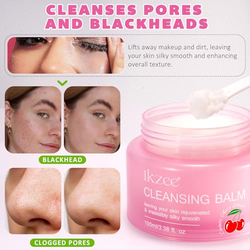 Cleansing Balm Makeup Remover - 3.38 Oz Cherry Scented Moisturizing Hydrating Deep Nourishing Travel-friendly Smooth Face Cleanser Makeup Remover Clear Cleansing Balm for All Skin Types