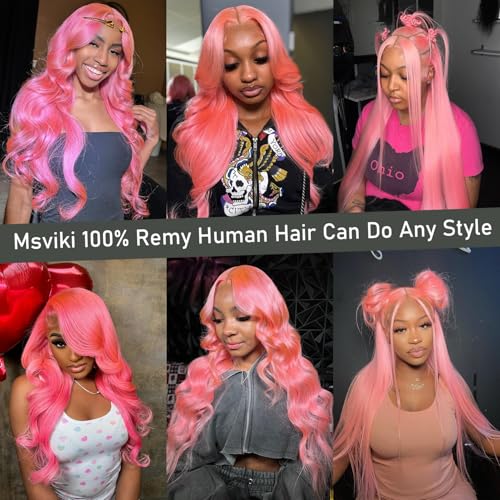 School Day Candy Pink Human Hair Wig Colored Body Wave Lace Front Wig Virgin Hair 13x4 UHD Transparent Swiss Soft Lace Preplucked Brazilian Hair 20"