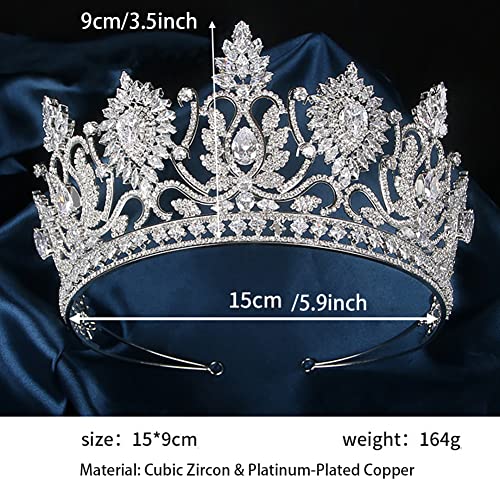 QXMYOO Luxury Large Tiaras and Crowns for Wedding Cubic Zirconia Pageant Crown Tall Bride Tiara Silver Gold Sun Flower CZ Birthday Prom Party Headpiece Bridal Hair Accessories
