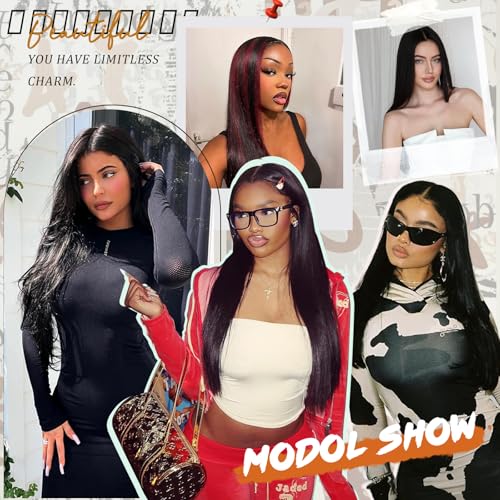 Natural Black Lace Front Wig 26 Inch - 13x4 HD Lace Layered Wigs for Women, Wear and Go Glueless Wigs Pre Plucked Pre Cut Long Straight Syntheic Fiber Pre-styling Hair for Daily