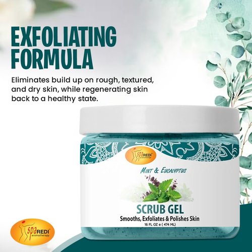 SPA REDI – Exfoliating Scrub Pumice Gel, Mint and Eucalyptus, 16 oz - Manicure, Pedicure and Body Exfoliator Infused with Hyaluronic Acid, Amino Acids, Panthenol and Comfrey Extract