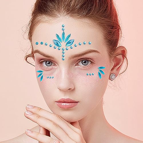 Mermaid Face Gems Stick Jewels Halloween Body Eye Face Jewels Gems Rave Festival Tattoo Glitter Self Adhesive Crystals Rhinestones Diamonds Tattoos Sticker Party Carnival Festival Decorations (Blue)