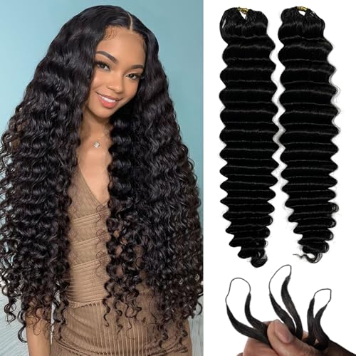 Feather Human Hair Crochet Bundles Knotless Deep Loose Wave Extensions Lightweight Micro Twists Pre Separated Crochet Hair For Braiding Curly 16Inch 120g 100Strands