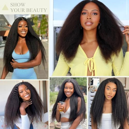 Kinky Straight Bundles Human Hair 18 20 22 24 Inch Yaki Straight Bundles Human Hair 4Pcs Sew in Kinkystraight Remy Hairs Extension 12A 100% Unprocessed Brazilian Virgin Hair Weave Natural Color