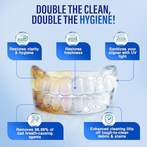 GuruNanda Retainer Cleaner Set ? Ultrasonic & UV Cleaning Pod & Aligner Cleaning Foam, Deep Clean & Odor Neutralization for Retainers, Aligners, Dentures & Mouthguards