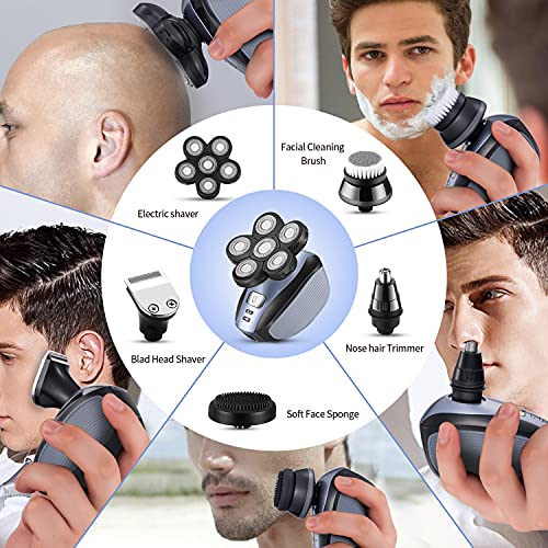 Head Shavers for Men - Upgraded Multifunctional Bald Head Shaver, Waterproof Electric Razor for Men Cordless Rechargeable Shaving Grooming Kit (Blue)