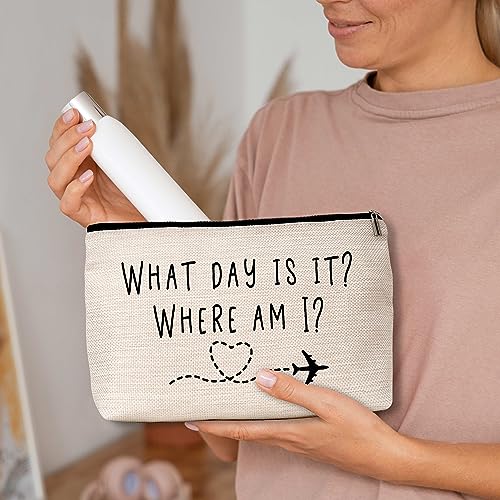 AWSICE Flight Attendant Makeup Bag What Day Is It Where Am I Cosmetic Travel Toiletry Bags Friendship Gift For Stewardess Flight Crew Women Sister Friend-A13