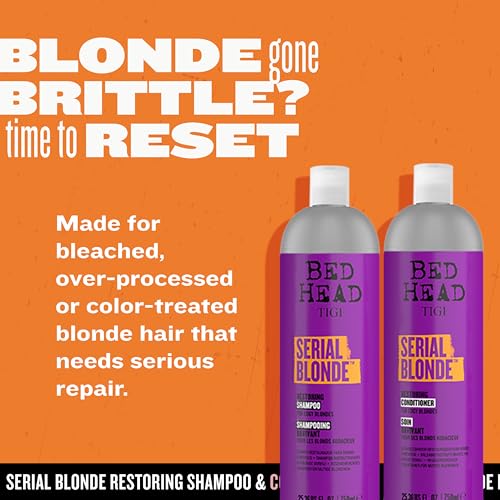 TIGI Bed Head Serial Blonde Restoring Shampoo & Conditioner Set for Damaged Blonde Hair, Hydrolyzed Keratin, 25.36 fl oz, 2 Pack