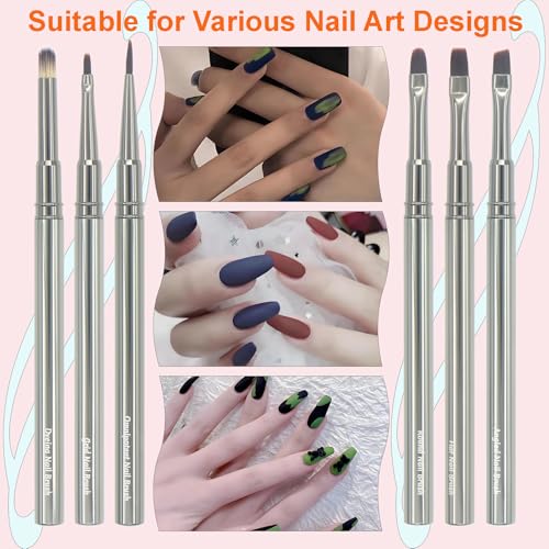 MYR 6pcs Nail Art Brushes and 2pcs Nano Nail Files, Metal Nail Art Tools, Acrylic Nail Brushes, Nail Brushes for Nail Art, suitable for Gel Dilution, Halo Dyeing, Watercolor and other Nail Design