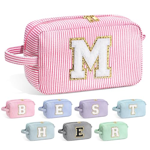 YOOLIFE Birthday Gifts for 4 5 6 7 8 9 10 11 12 13 14 Year Old Girl, Teen Girl Gifts Trendy Stuff, Initial Makeup Bag, Travel Toiletry Pouch, Pink M