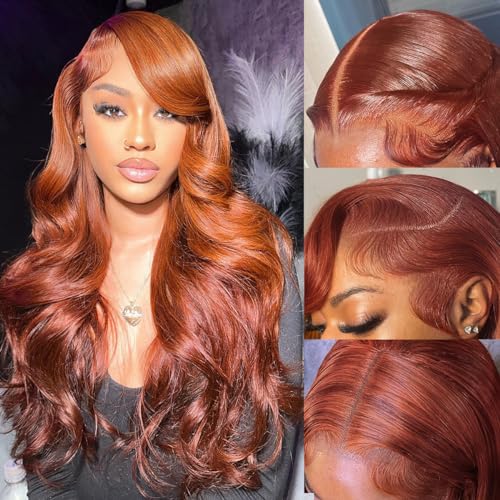 30 Inch Reddish Brown Lace Front Wigs Human Hair Body Wave 13x6 Glueless Light Chocolate Brown Human Hair Wig 180% Density Auburn Copper Reddish Brown Human Hair Wigs for Women 13x6 Lace Front Reddish