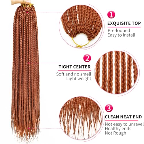 Box Braids Crochet Hair 22Inch 6Packs Crochet Hair Pre-looped Synthetic Ginger Crochet Box Braids for Black Women (350#, 22inch)