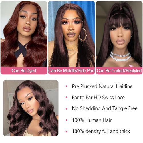 28 Inch Body Wave Lace Front Wigs Human Hair Pre Plucked HD 13x4 Glueless Lace Frontal Wig with Baby Hair for Black Women Heat Resistant 180% Density Natural Remy Hair Rich Dark Brown #2