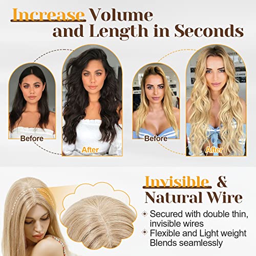 Benehair Human Hair Extensions Thick Ends Invisible Wire Real Human Hair with 2 Fish Lines Thicker Hairpieces 20inch 110g Dark Auburn Hair Extensions Straight Thicker Hairpieces for Women #33