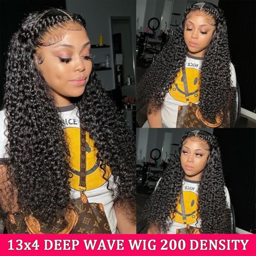Lovelyworld 32 inch Deep Wave Lace Front Wigs Human Hair 200 Density 13X4 HD Deep Curly Lace Front Human Hair Wigs for Womesn