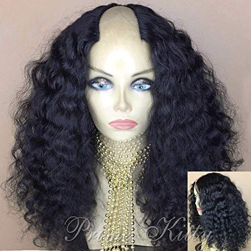 2X4 U Part Wigs Human Hair for Black Women Kinkly Curly Brazilian Virgin Human hair Wig 150% Density 2X4 U Part Wig with Baby Hair Wavy Glueless Human Hair Wigs Natural Color 14 Inch