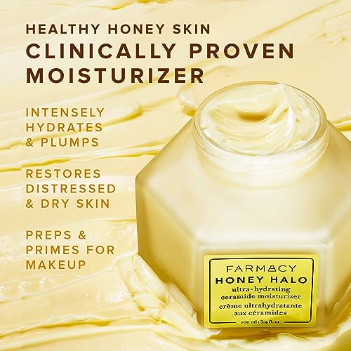Farmacy Ceramide Face Moisturizer - Honey Halo Hydrating Facial Moisturizer for Dry Skin - Plumps, Soothes + Restores Skin with Potent Ceramides + Buckwheat Honey for a Dewy, Healthy Glow (100ml)