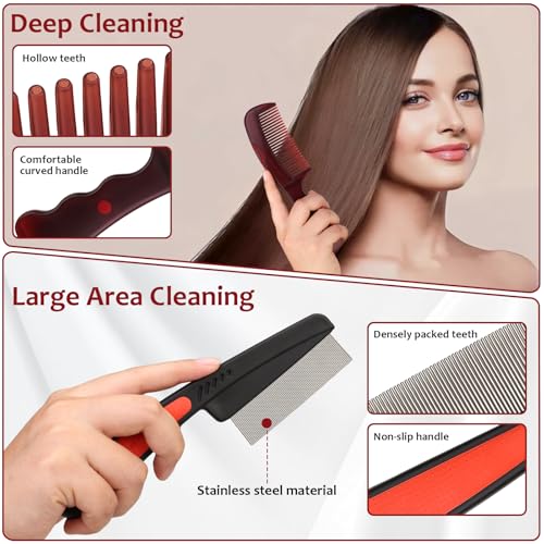 Dandruff Comb, 2 Pcs Scalp Sweep Detoxing Hair brush Set for Dandruff Removal, Scalp Build Up Remover and Stainless Steel Fine Tooth Comb for Scalp Massage Combs