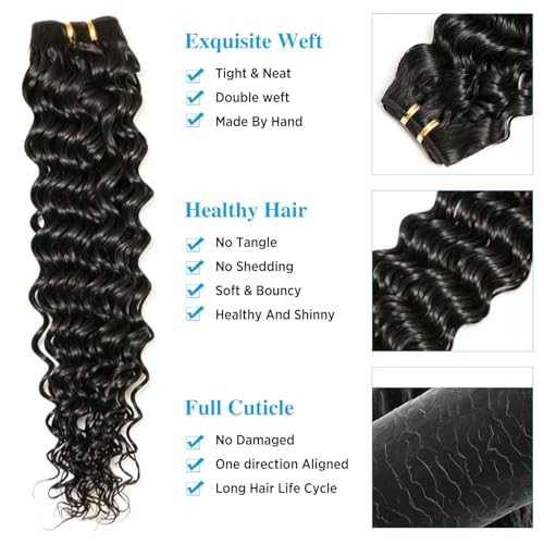 Deep Wave Bundles, Curly Bundles Human Hair, 20 20 20 Inch, Wet and Wavy, Natural Black, Soft, 285g-300g, Brazilian Hair