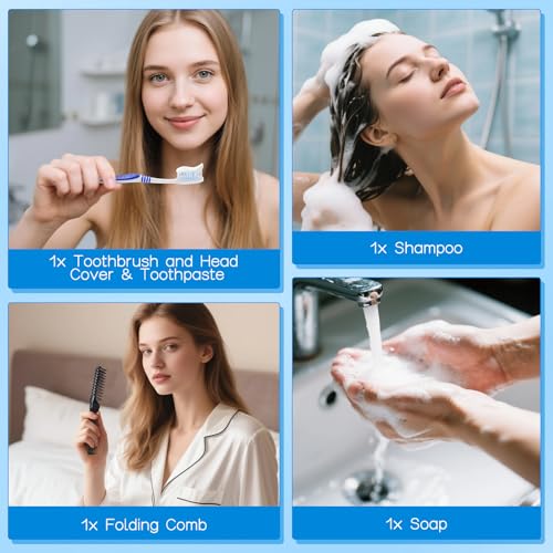 Travel Toiletries Supplies Kits Disposable Toiletry Amenities Set in Bulk, Hygiene Trial Size Personal Essentials Individually Wrapped for Camping, Hotel, Guest, Homeless, Charity, 5-in-1 (40-Pack)