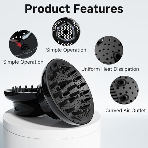 Hair Diffuser, Diffuser Attachment for Hair Dryer, Hair Diffuser for Curly Hair, Universal Diffuser for 1.4-2.6" Hair Blow Dryer Long Thick Curly Wavy Hair, Hair Attchment for Women, Black