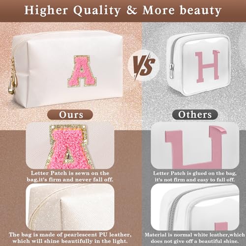 Initial Makeup Bag Personalized Preppy Cosmetic Bag Travelling Toiletry Bag Waterproof PU for Teenage Girls Women (white A)