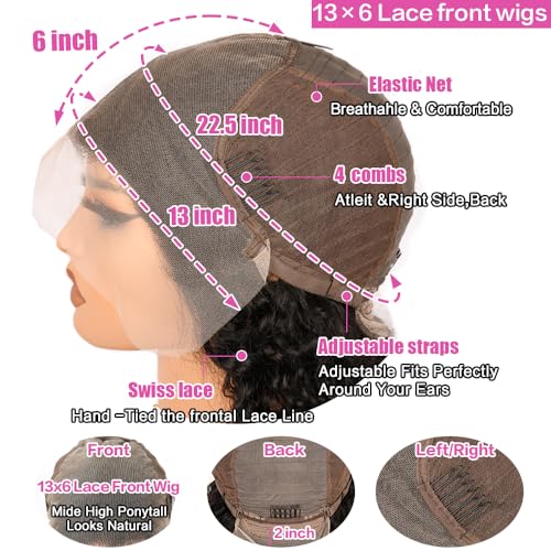 abbildung 24 Inch13x6 Deep Wave Lace Front Wigs Human Hair HD 13x6 Lace Front Wigs Human Hair 200% Density Deep Curly Human Hair Wigs Pre Plcked Deep Wave Frontal Wigs Natural Black wig