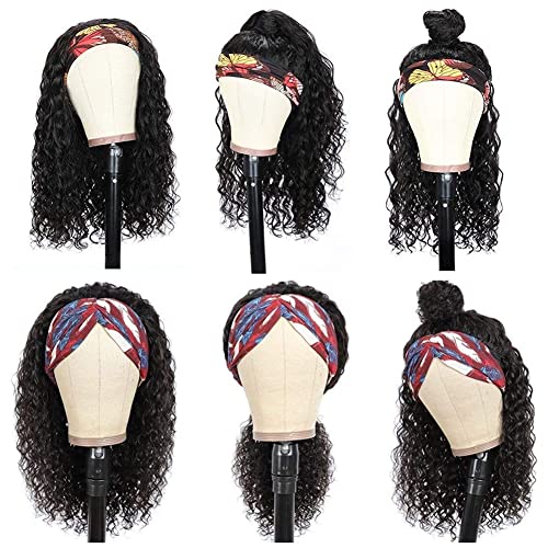 Water Wave Headband Wig Human Hair for Black Women 14 Inch Wet and Wave Headband Wig Brazilian Virgin Hair Glueless None Lace Front Water Wave Wigs Human Hair Natural Black 150% Density