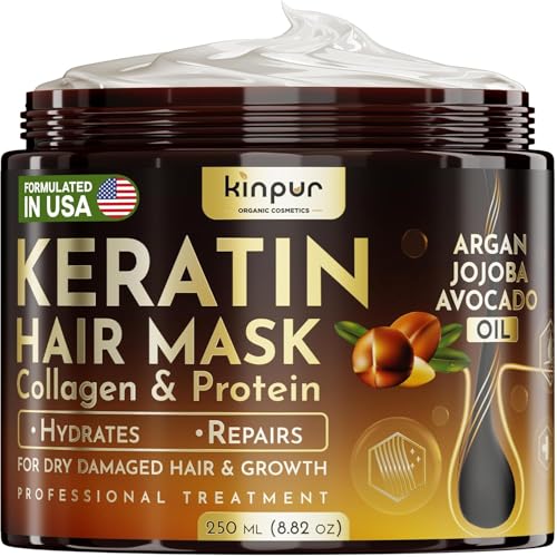 Keratin Hair Mask for Dry, Damaged or Long Hair - Deep Conditioner Masque with Protein, Coconut, Jojoba & Avocado Oil ? Collagen Treatment for Hair Growth & Hydration, Split Ends Repair, Color-Safe