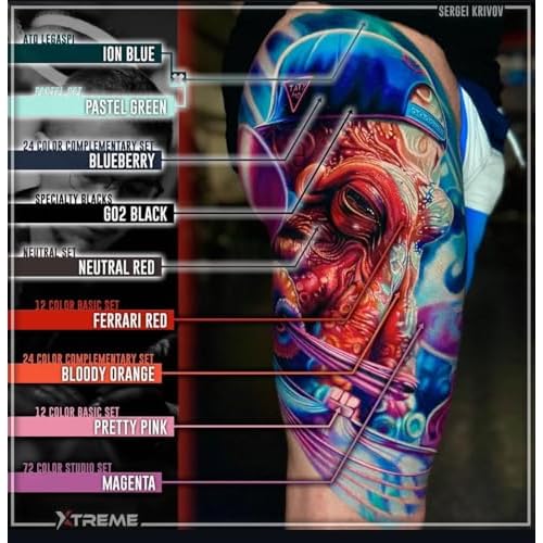 Xtreme Ink 5 Pure Color Set 1/2oz - Elevate Tattoo Art with Pure Blue, Green, Turquoise, Purple, and Brown Inks - Concentrated Tattoo Ink Collection for Stunning Designs (Set of 5, 1/2 oz)