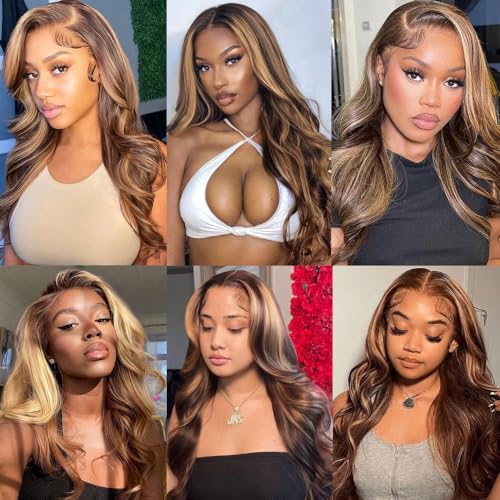 4/27 Brown Highlight Body Wave Bundles Human Hair 100% Unprocessed Brazilian Virgin Hair Honey Blonde Human Hair Body Wave Bundles Wet and Wavy