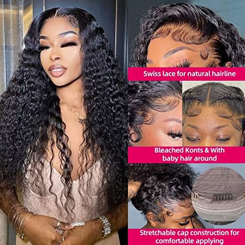 5x5 Lace Closure Wig Deep Wave 5x5 Hd Lace Closure Wigs Human Hair For Women 180% Density 100% Virgin Human Hair Free Part 5x5 Deep Curly Closure Wig Pre Plucked Realistic Looking 24 inch