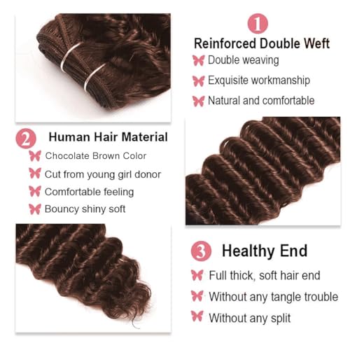 Deep Wave Bundles Human Hair 20 22 24 Inch 12A Deep Wave Human Hair Bundles Wet and Wavy Color 4 Bundles Human Hair Brown Bundles Extensions