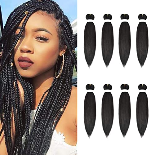 8 Pack Pre Stretched Extensions - 16" Premium Braiding Hair, 55G/Pack, Itch-Free, Hot Water Setting, Perm Yaki Texture (#1B)