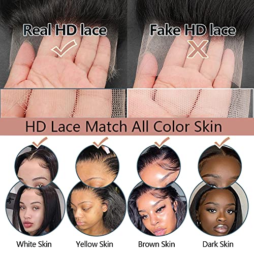 13X6 HD Lace Front Wigs Human Hair Wigs with Baby Hair for Black Women Pre Plucked Straight Brazilian Virgin Hair Lace Frontal Wig Natural Black Color 180% Density 14 Inch