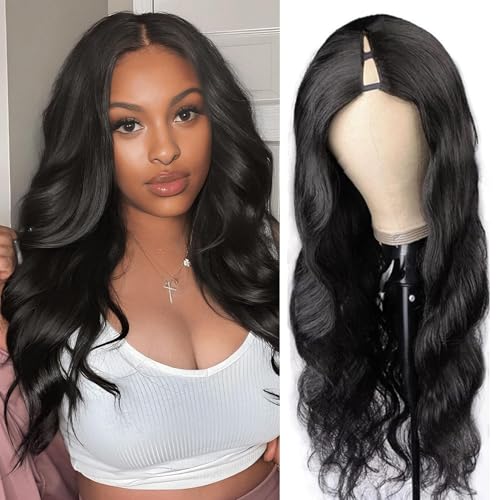 V Part Wig Human Hair Body Wave 100% Real Human Hair Upgrade U Part Human Hair Wig 180% Density Beginner Friendly Natural Color (24 inch)