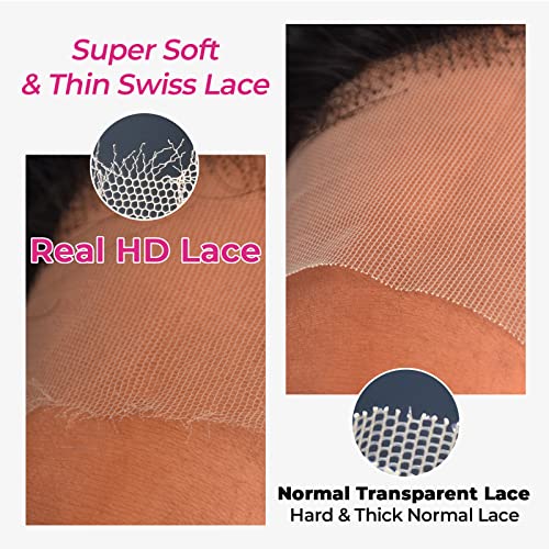 SKINLIKE 5x5 REAL HD Lace Closure Deep Wave Baby Hair Pre Plucked Swiss HD Lace Closures Only Ultra-thin Melted Virgin Human Hair Natural Black Serrated Edge 20 Inch